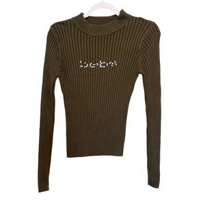 Bebe Green Mock Neck Ribbed Sweater